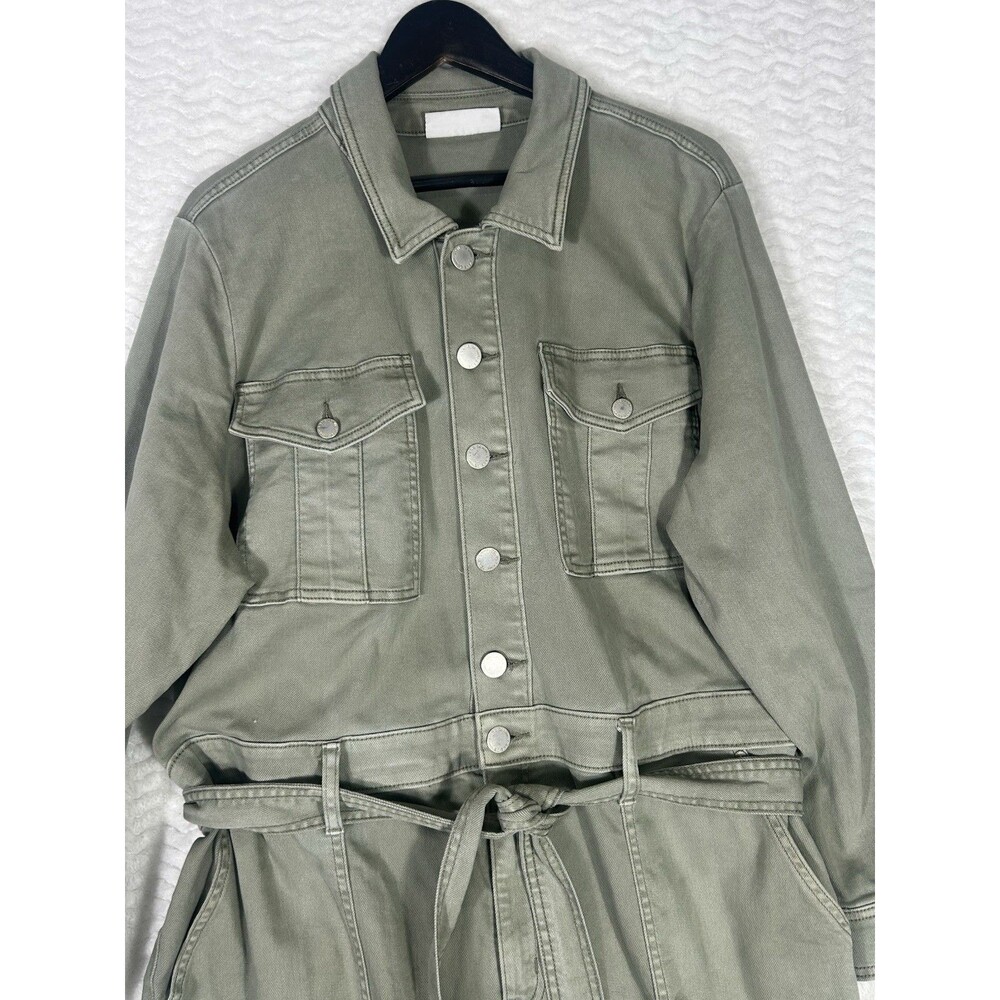 Lane Bryant Jumpsuit Womens 22L Plus Green Utility Button Front Belted Pockets - Picture 6 of 10